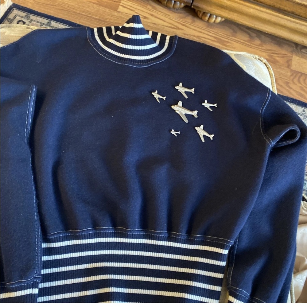 Chanel  Navy Blue Airplane Design Crewneck Sweater set